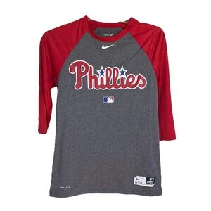 Philadelphia Phillies Nike pullover T-shirt 3/4 Sleeve Small Free Shipping